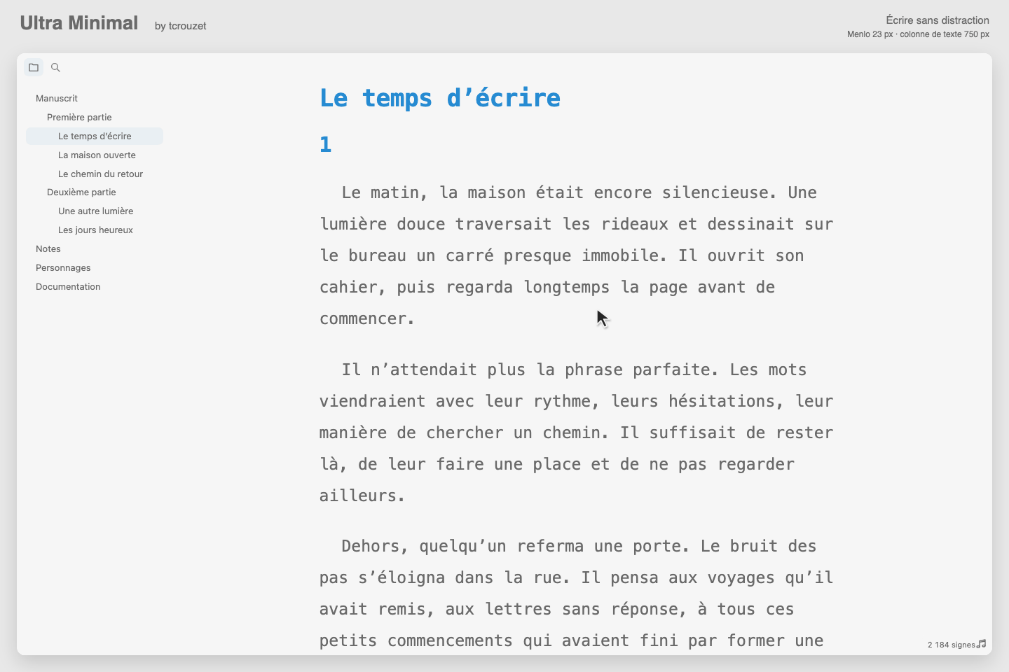 Ultra Minimal: pointer revealing the ribbon and right sidebar in light and dark modes