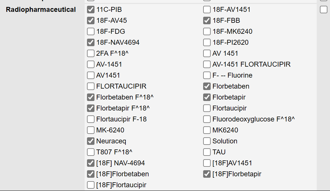 ADNI Abeta显像剂勾选表