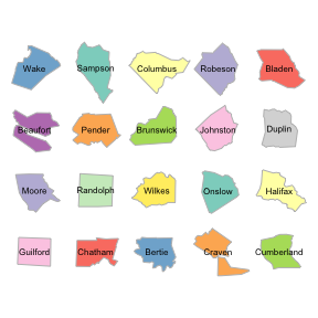 Sample of compared polygons from the sf nc data-set