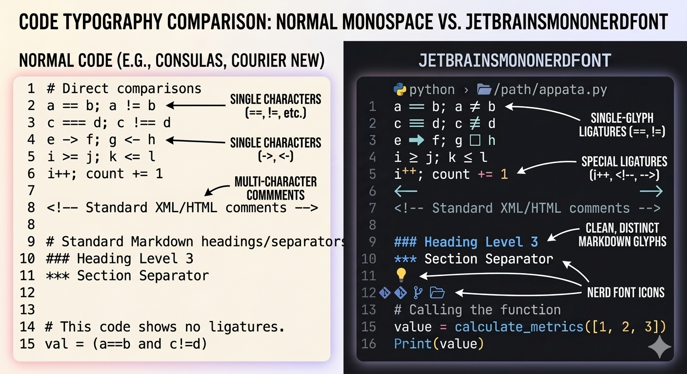 JetBrainsMono Nerd Font comparison
