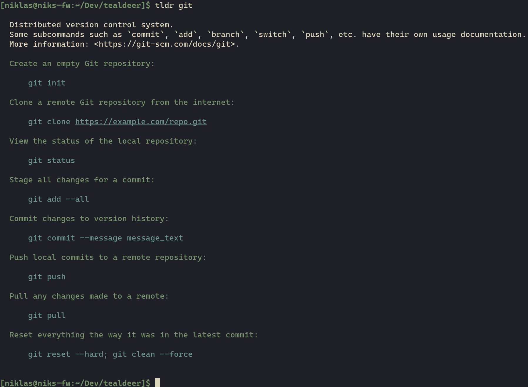 Screenshot of tldr command