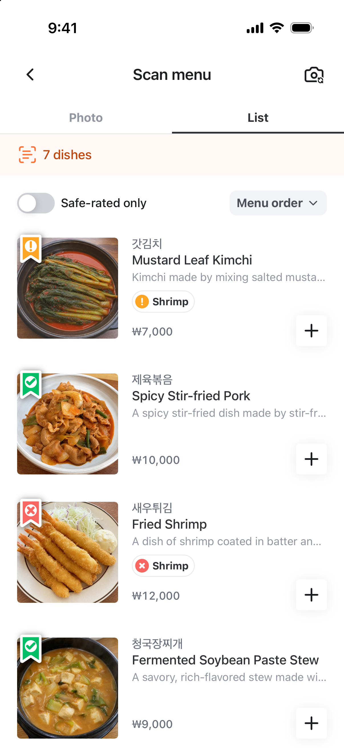 Translated menu results