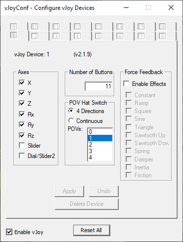 vjoy configuration