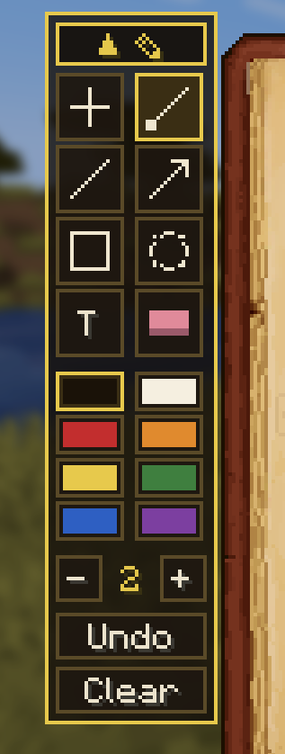 The full toolbar: tools, ink colours, brush size, undo and clear