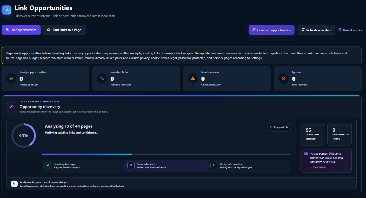 DMA InternLink Mapper WordPress internal link opportunities analysis and safe link insertion workflow