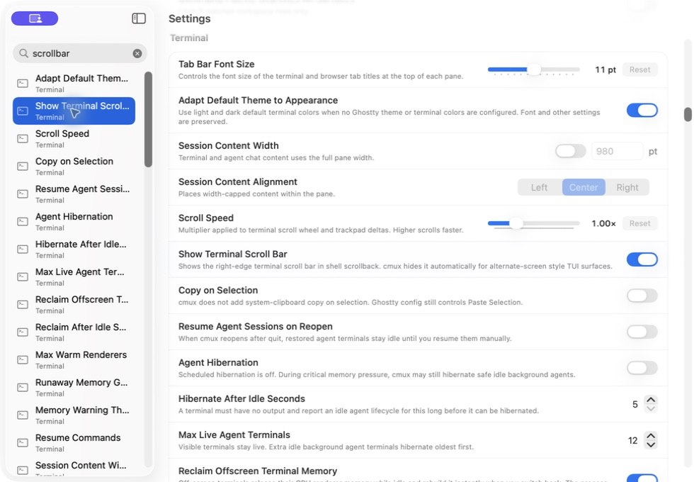 Search result navigating to the setting