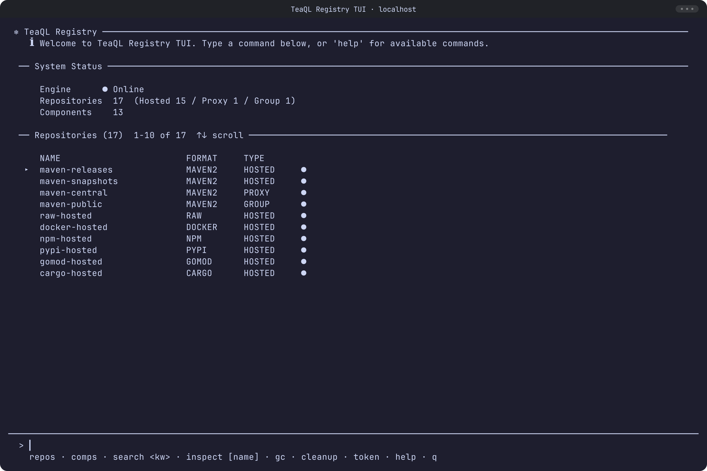 TeaQL Registry TUI