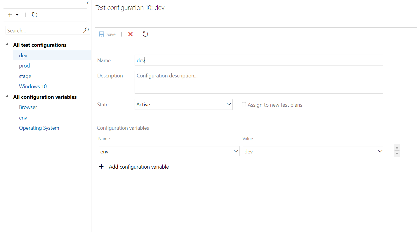 AzureDevops Test Plans Configurations