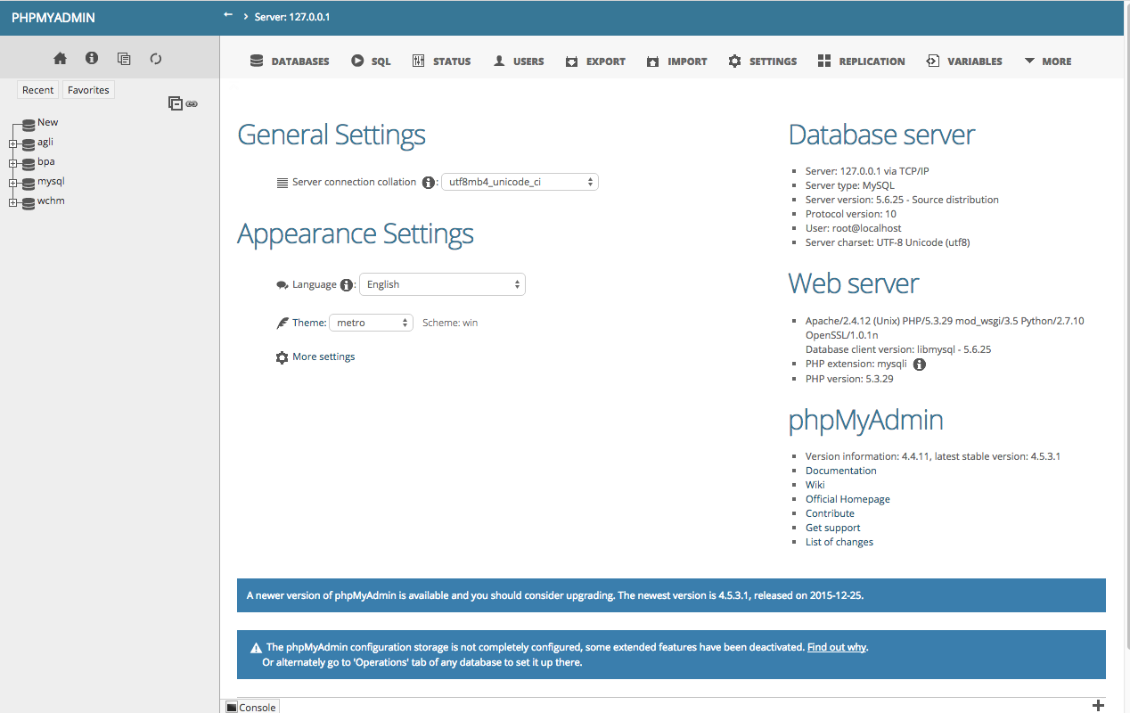 phpmyadmin Metro Screenshot