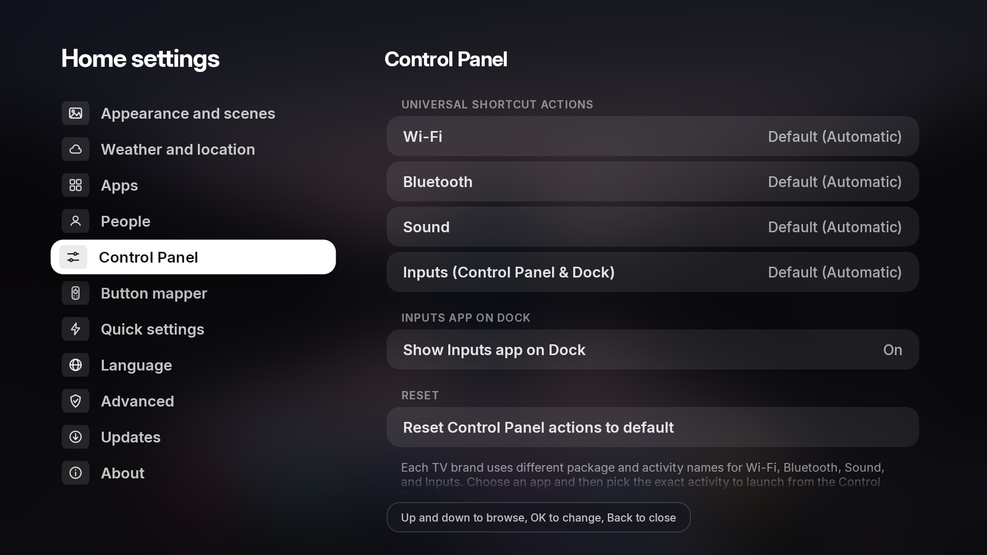 Settings - Control Panel