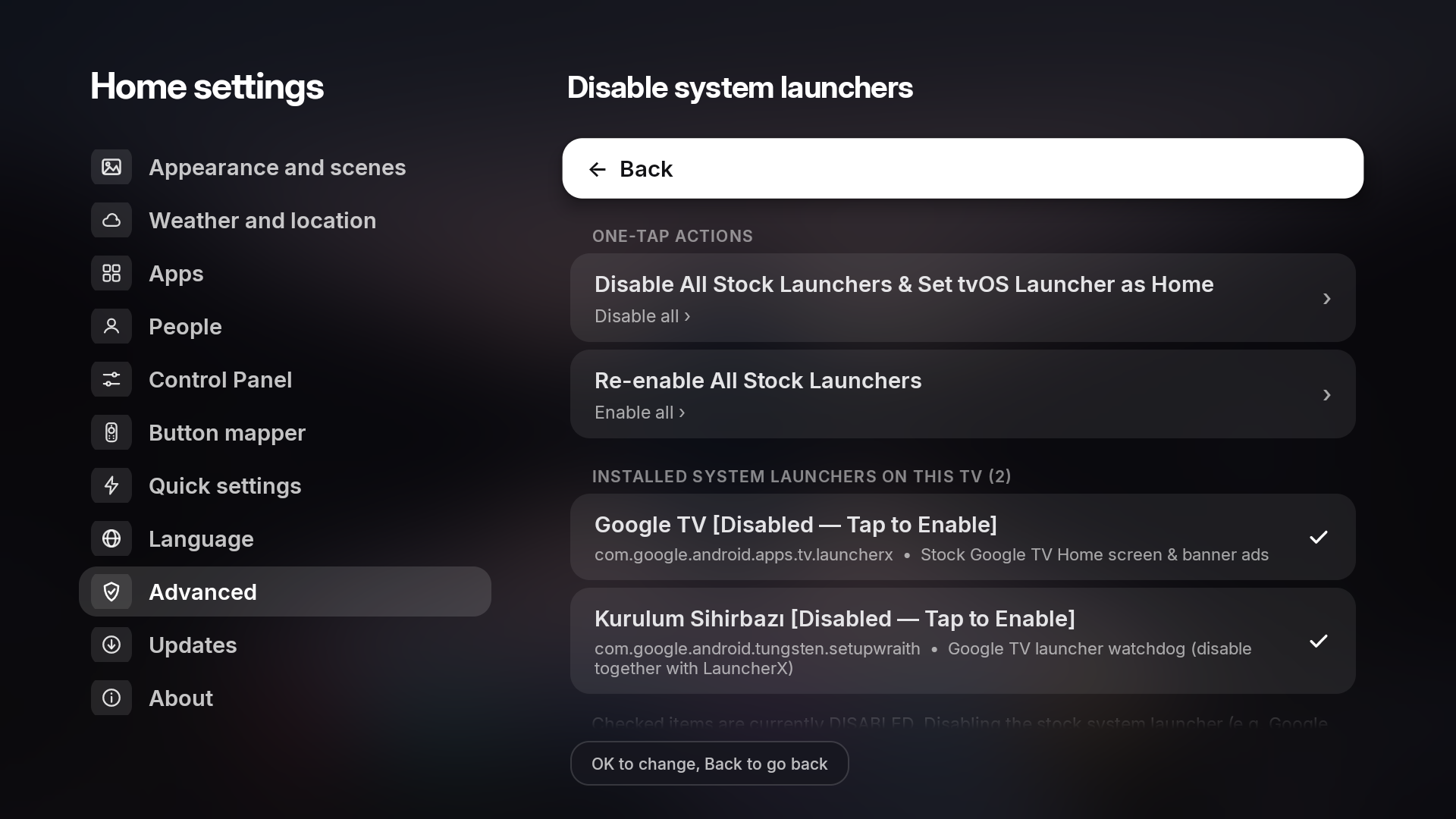 Settings - Disable System Launchers