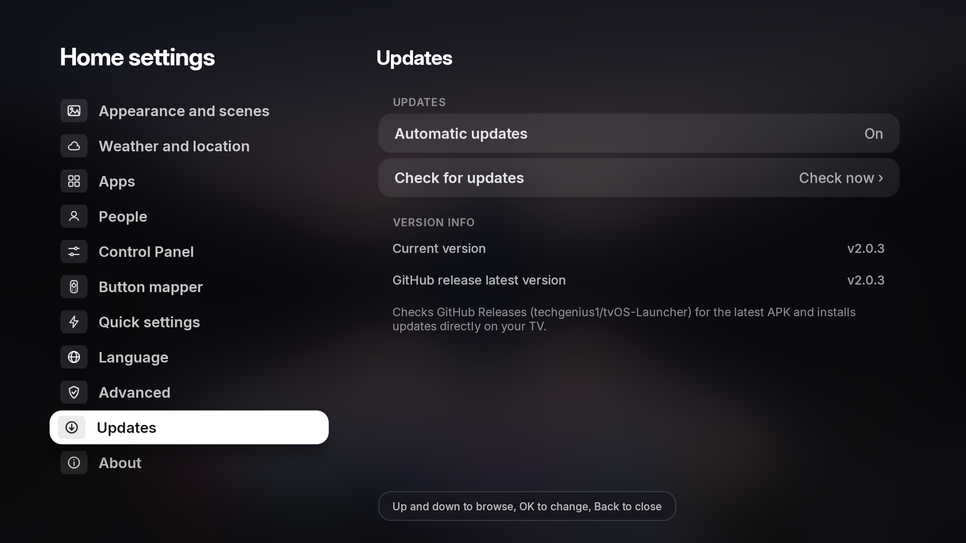 Settings - Updates