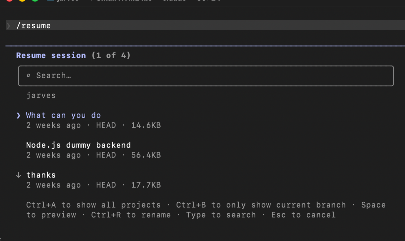 Official Claude Code terminal resume screen