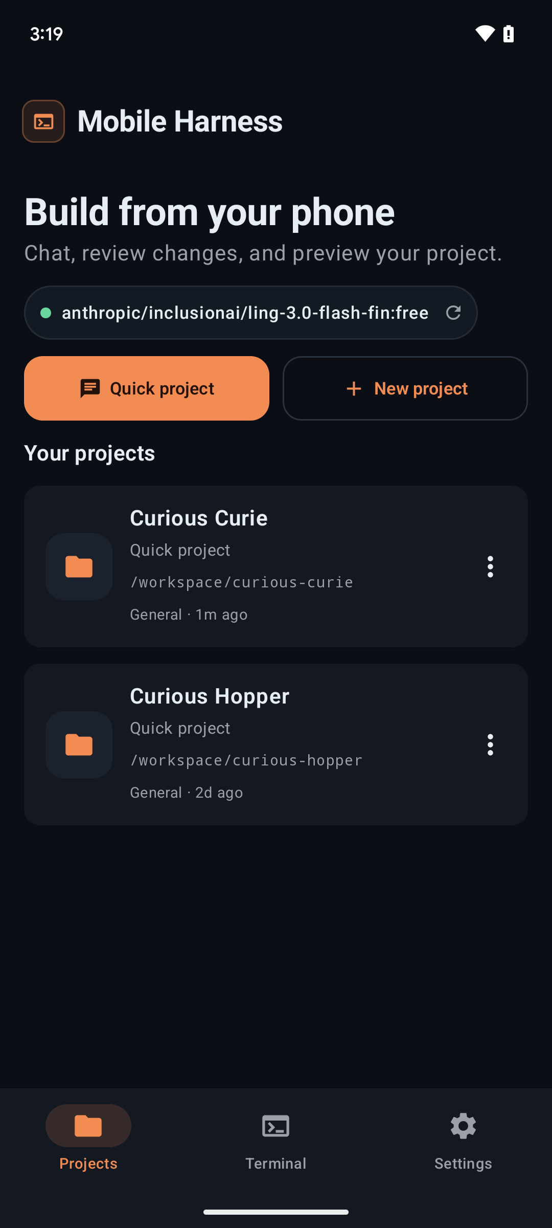 Projects workspace overview
