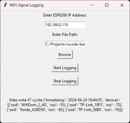 Program datalogger screen