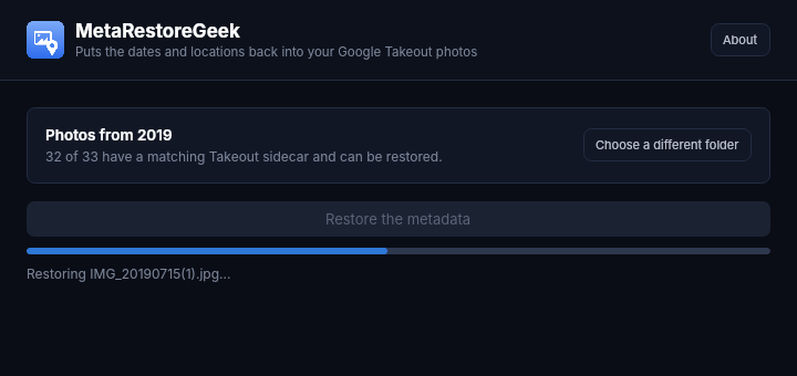 screenshot restoring Restoring the date and location, photo by photo