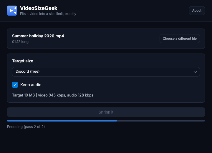 screenshot encoding Encoding, pass 2 of 2