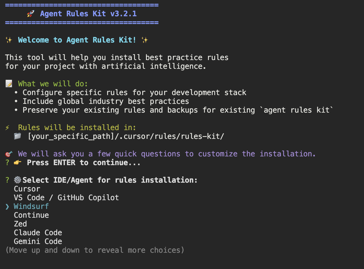 Agent Rules Kit IDE Selector