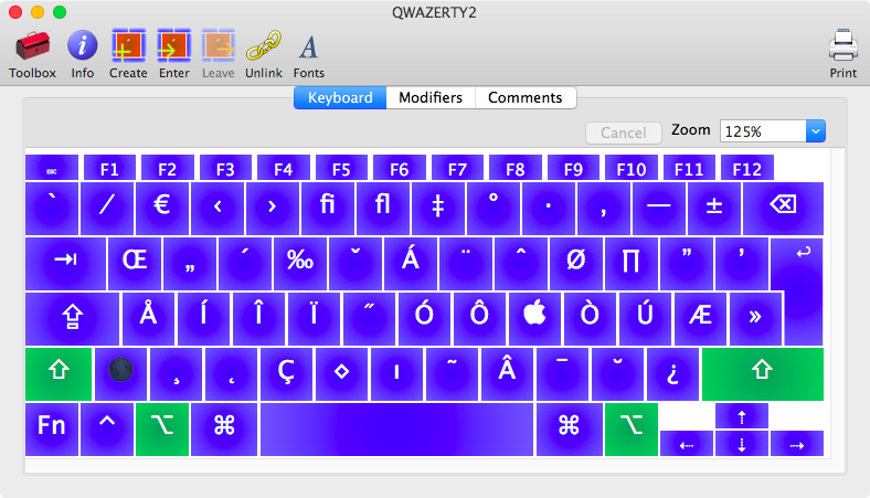 QWAZERTY normal enter key with Shift–Option modifier