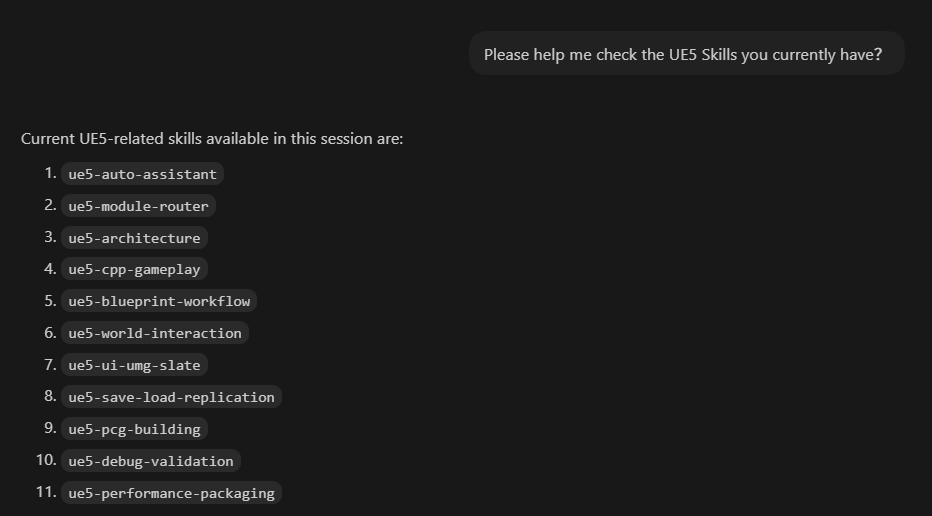 UE5 Skills List (AI Q&A - English)