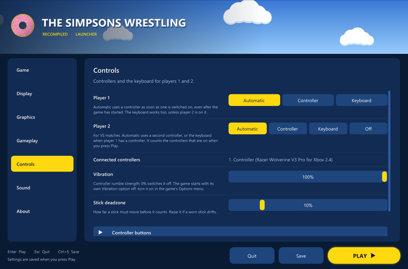 Controls page