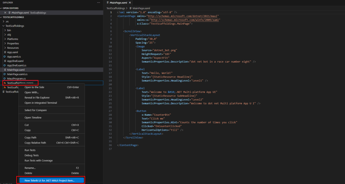 .NET MAUI Scaffolding dialog