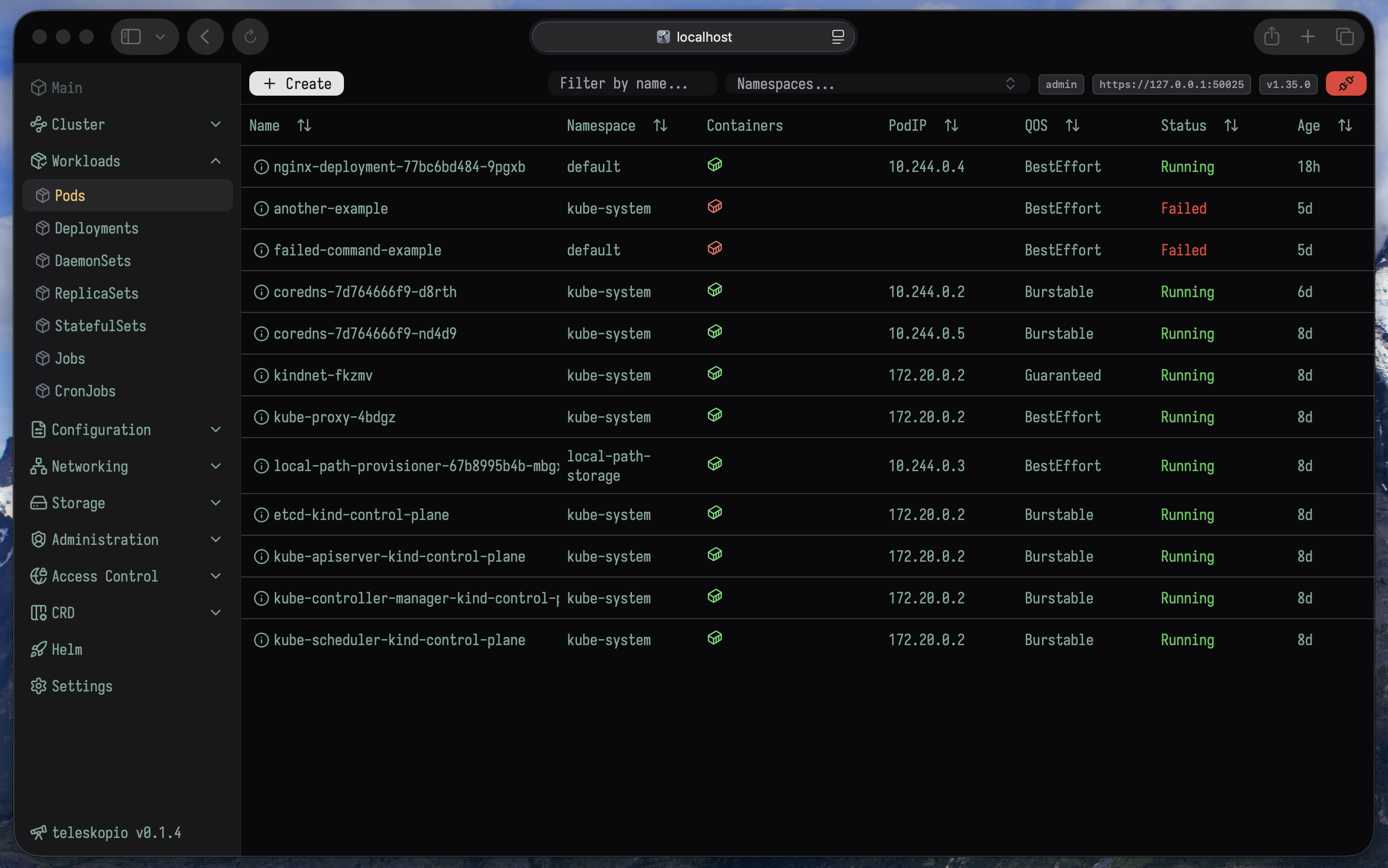 teleskopio lightweight kubernetes web client