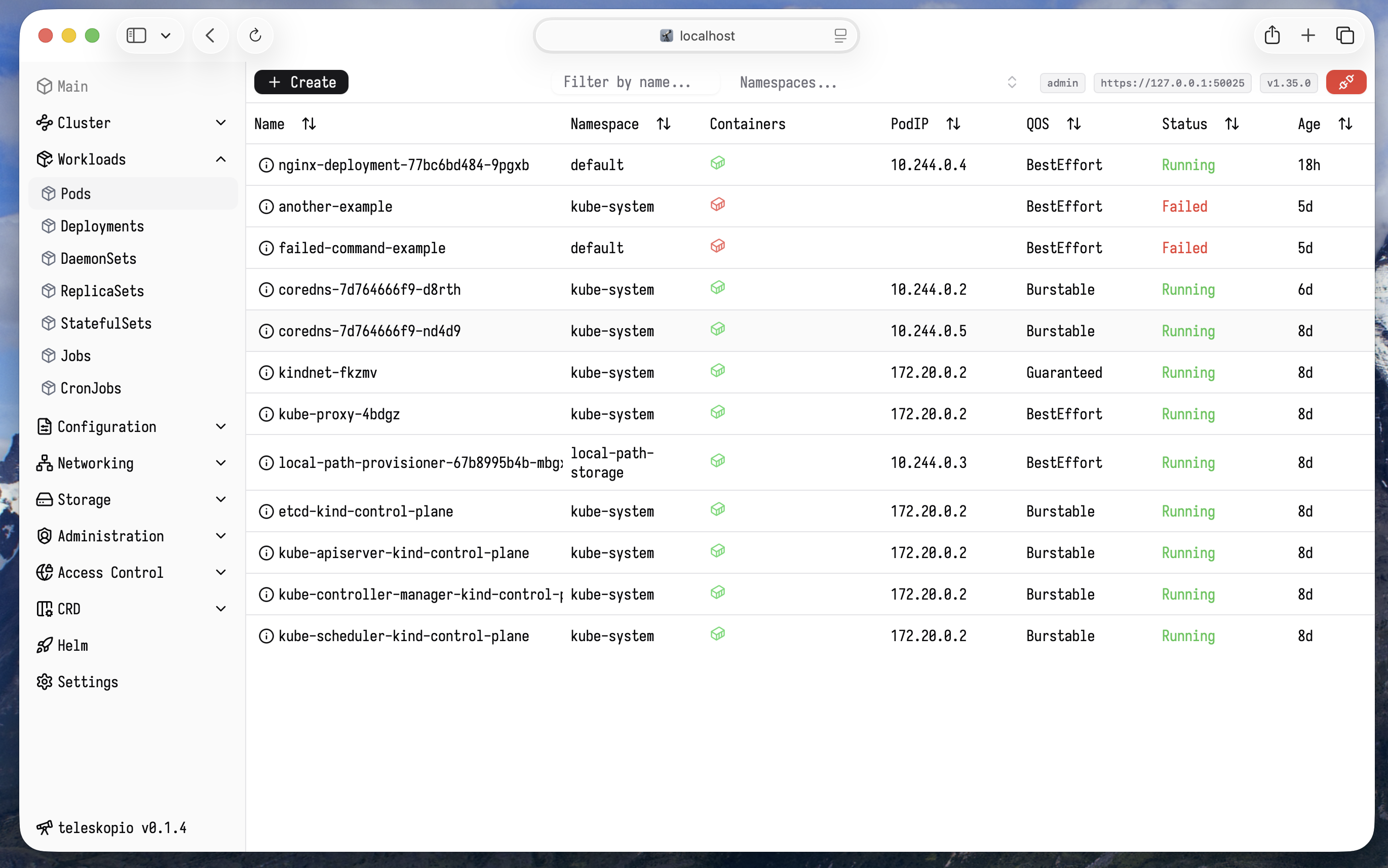 teleskopio lightweight kubernetes web client