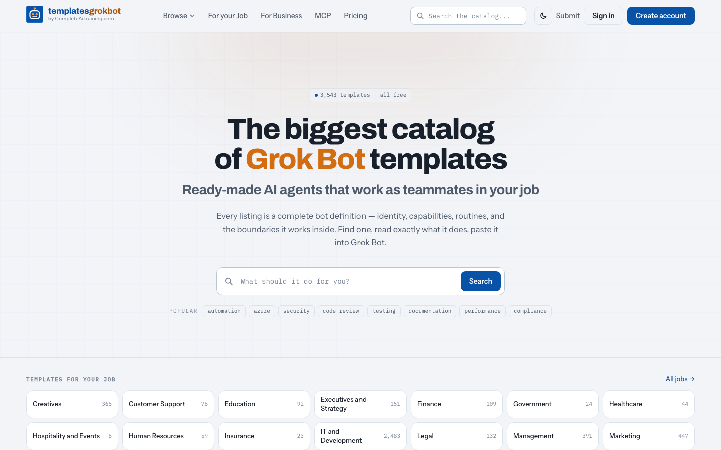 The TemplatesGrokBot homepage