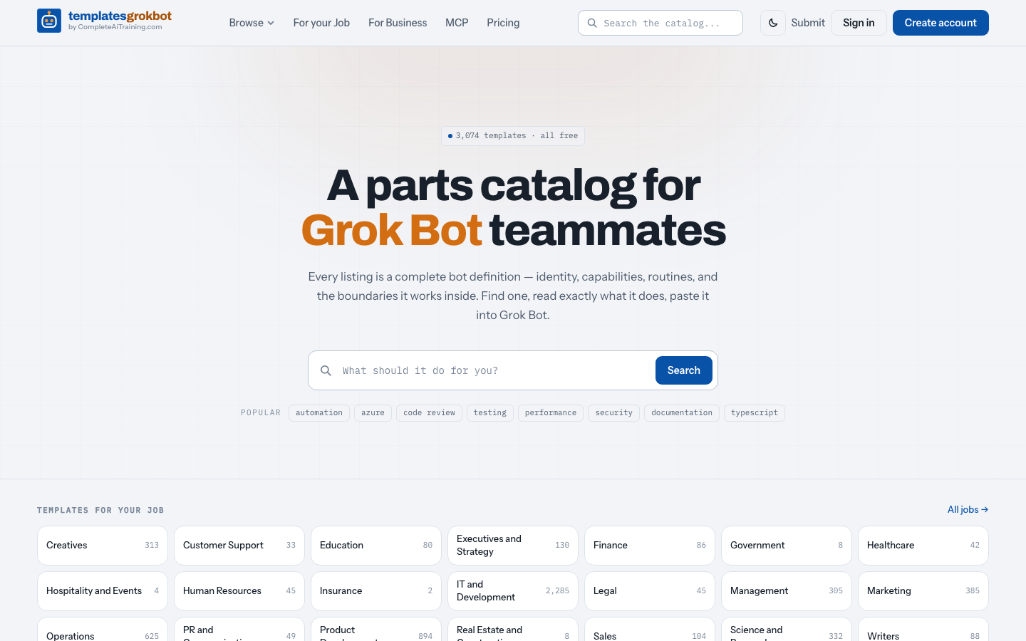 The TemplatesGrokBot homepage