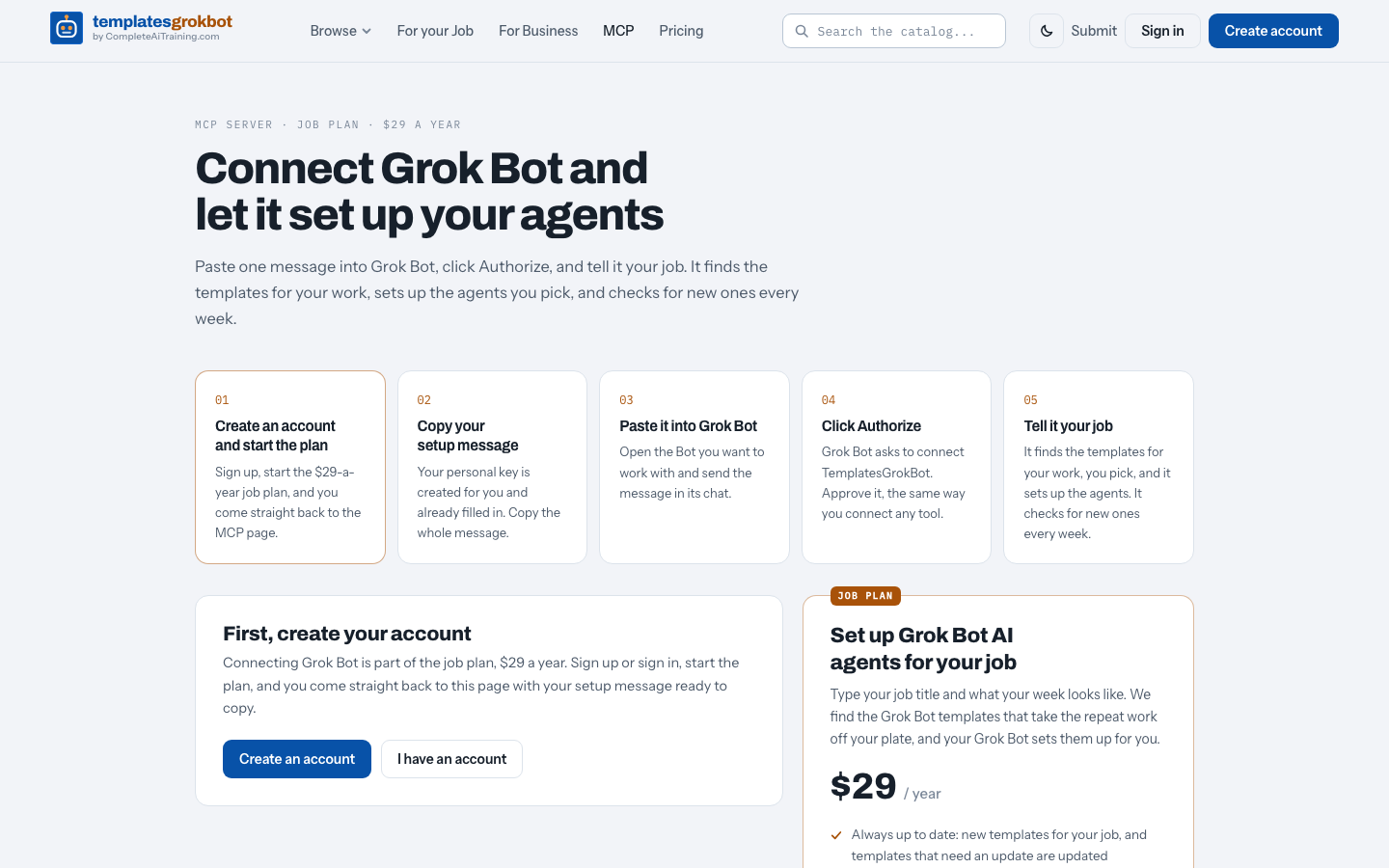 Connecting Grok Bot on templatesgrokbot.com