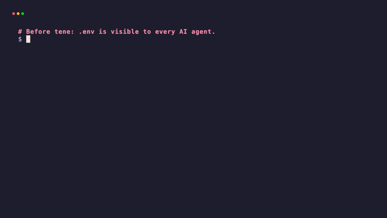Tene — from .env danger to AI-safe vault in 70 seconds