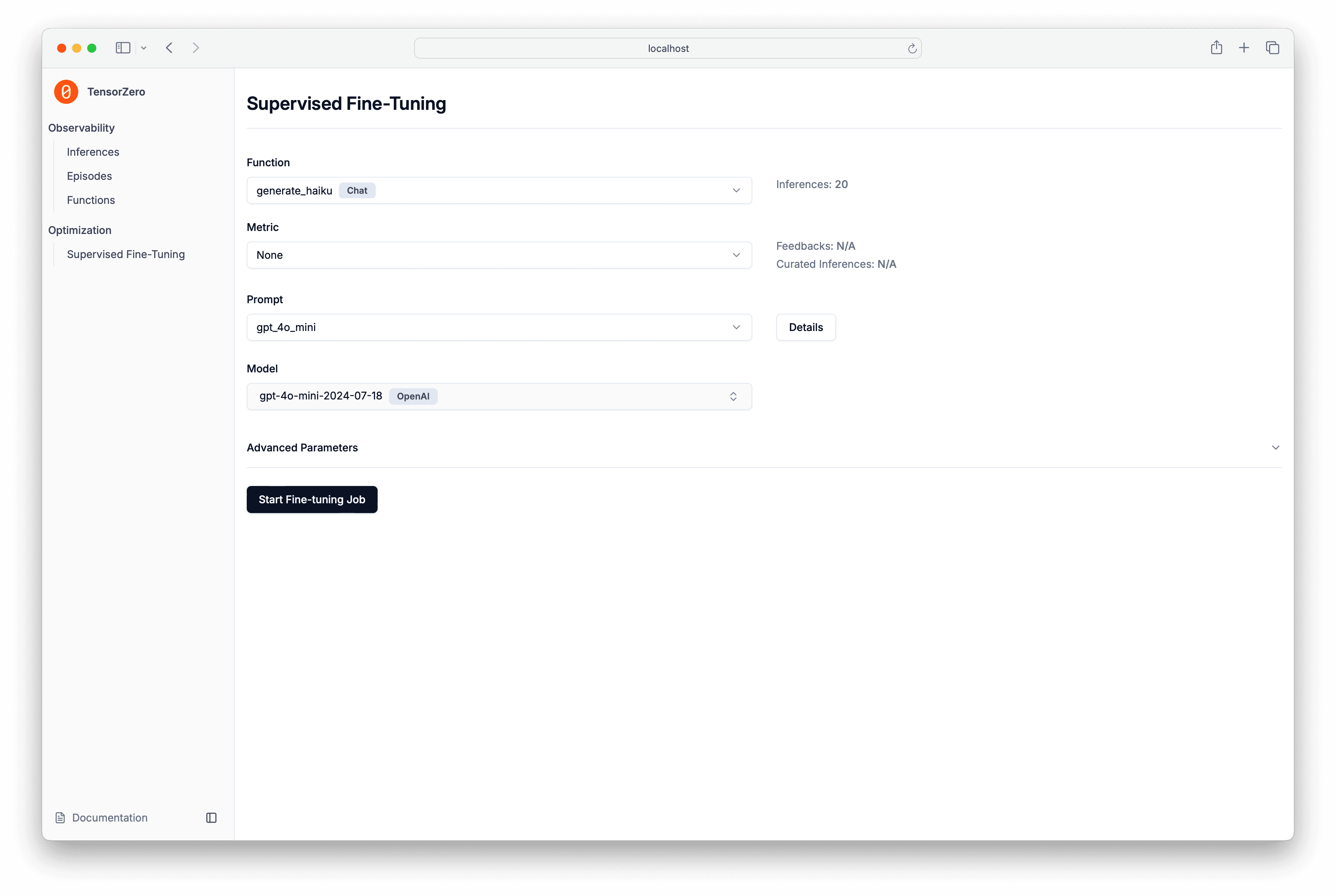 TensorZero fine-tuning workflow