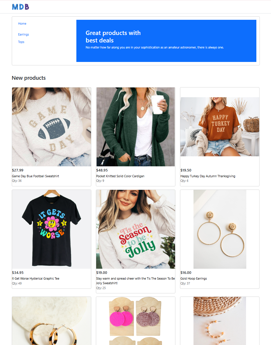 myEcomShop landing page screenshot