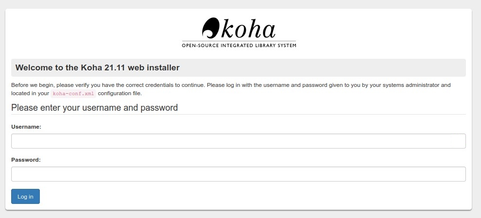 Koha web login page