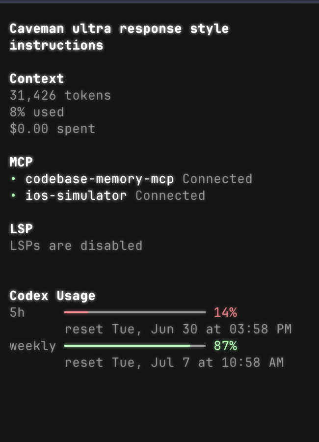 OpenCode Codex usage sidebar