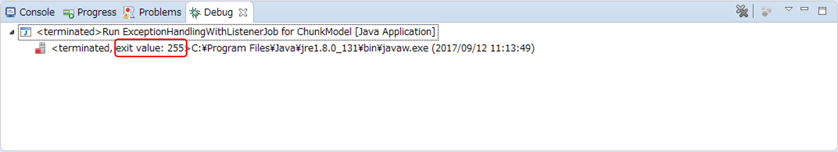 Confirm the Exit Code of ExceptionHandlingWithListenerJob for ChunkModel