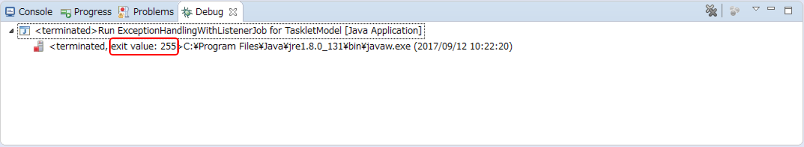 Confirm the Exit Code of ExceptionHandlingWithListenerJob for TaskletModel