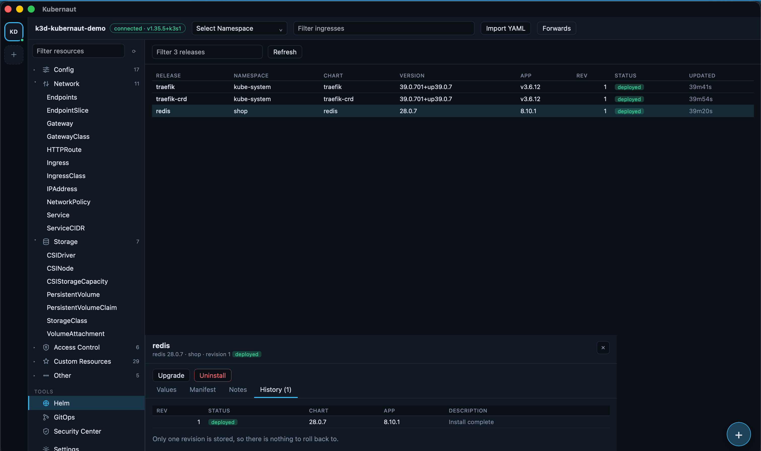 Helm releases and revision history