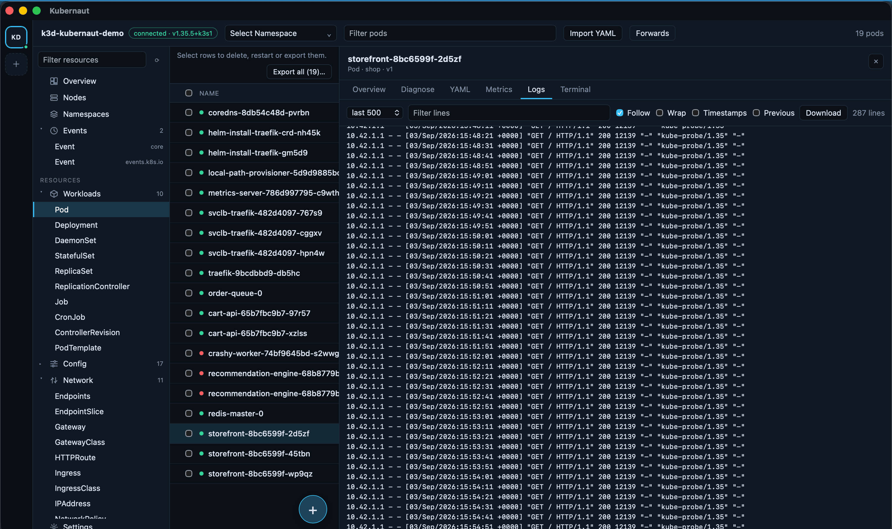 Multi-pod log stream