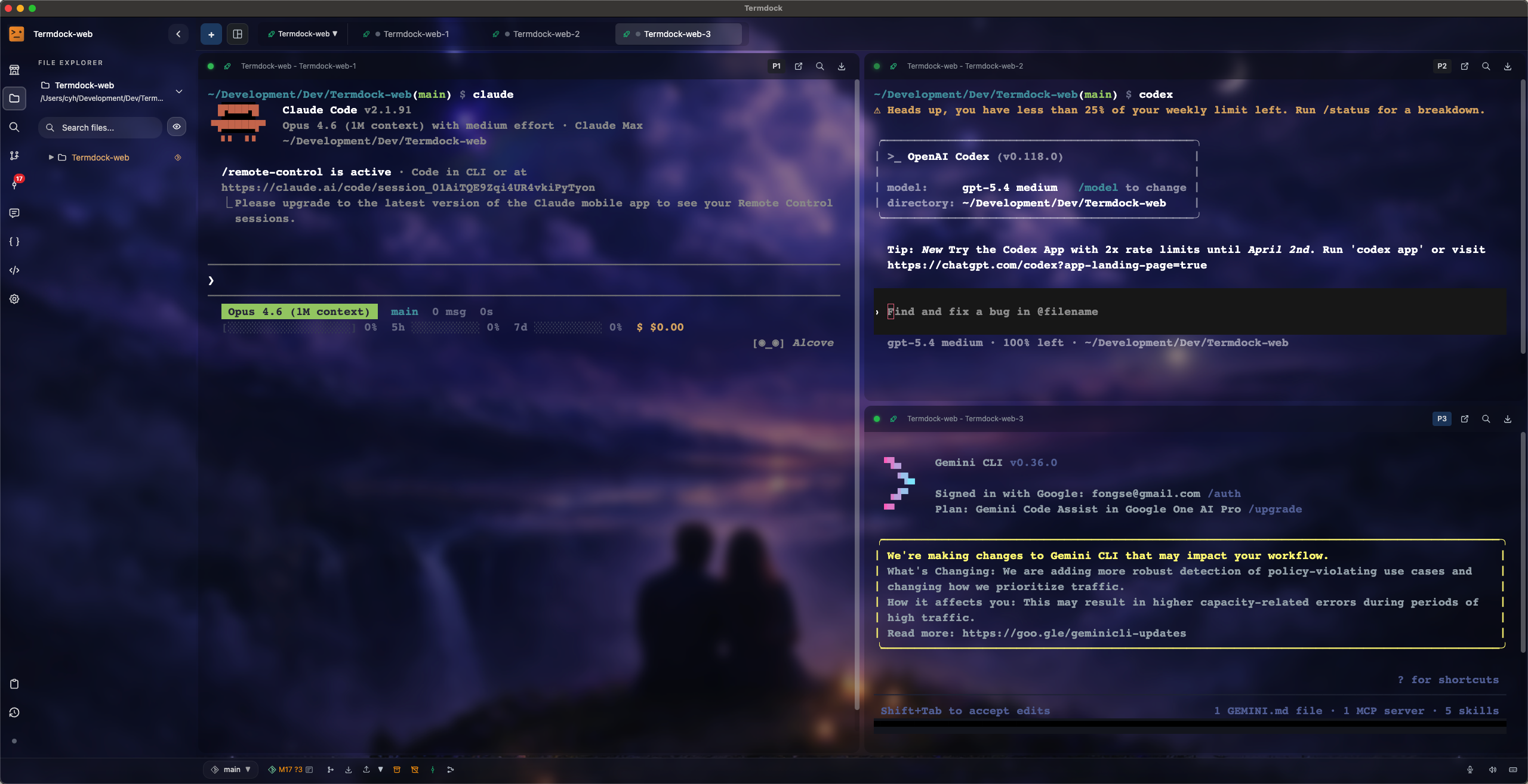 Termdock multi-terminal workspace — split panes and tabs