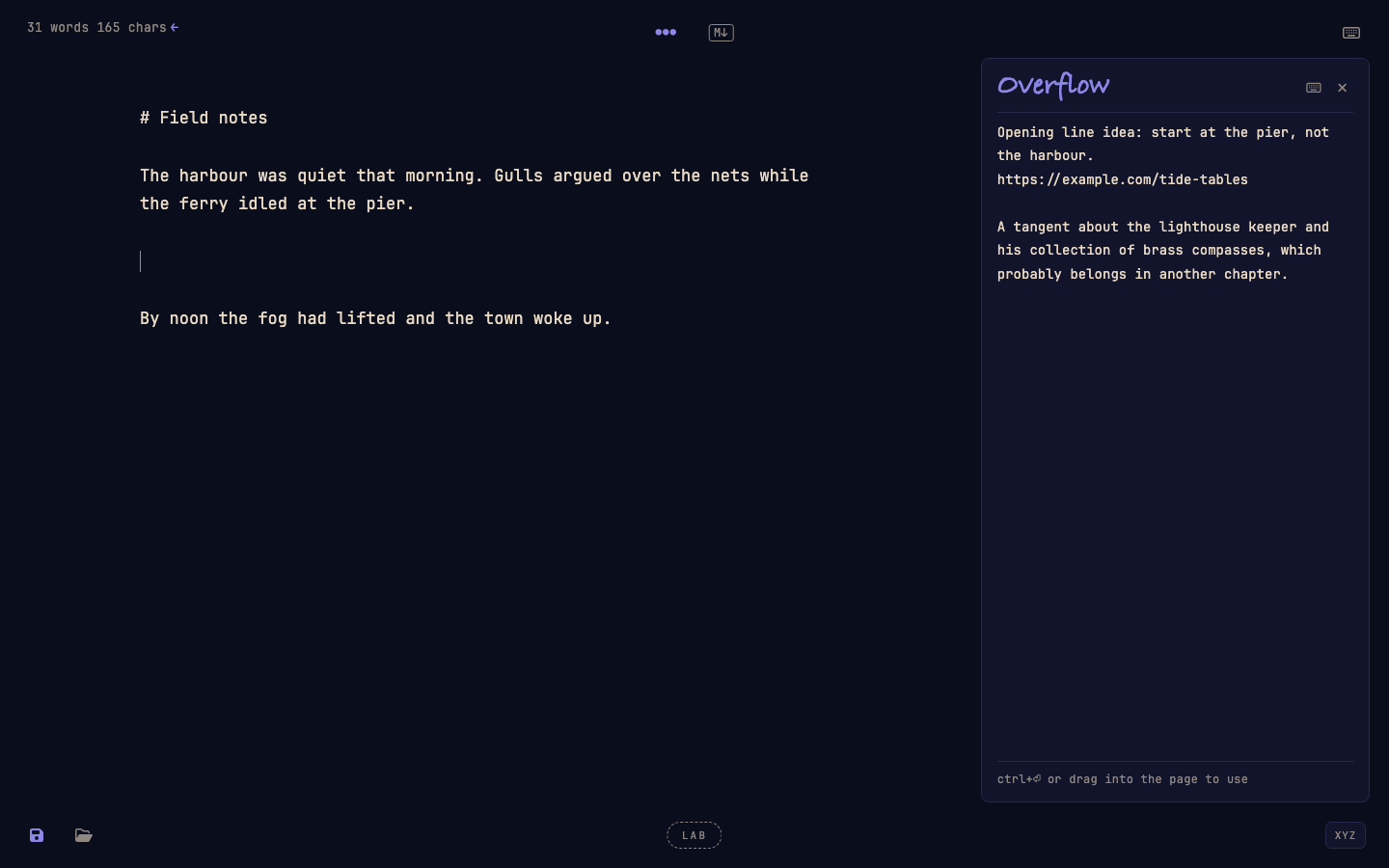 The Overflow panel beside the page