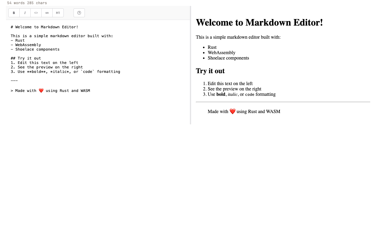 Plain mode with the toolbar and live preview shown