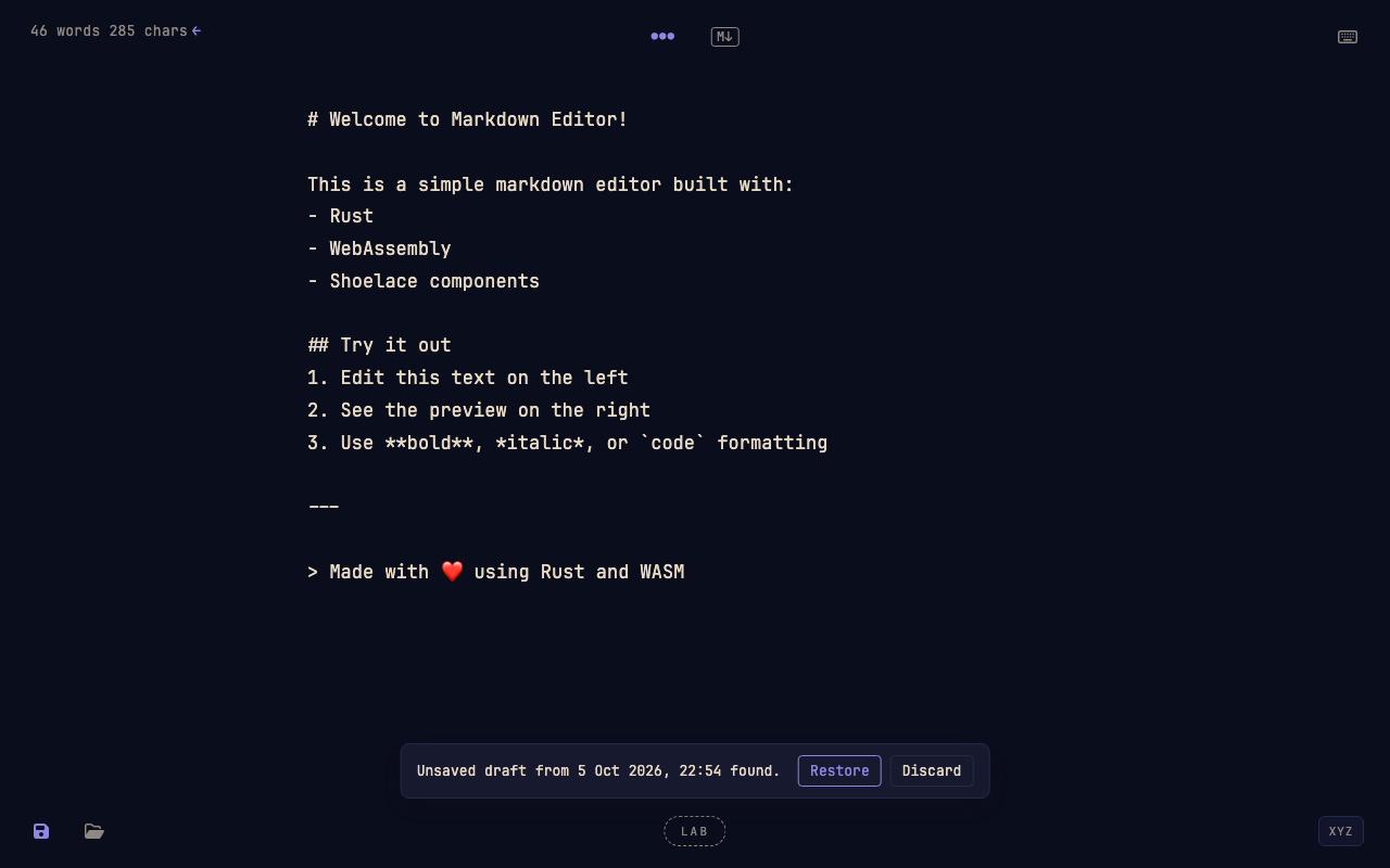 The restore-draft notice after a reload