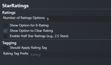 Star Ratings supports the options as described above.