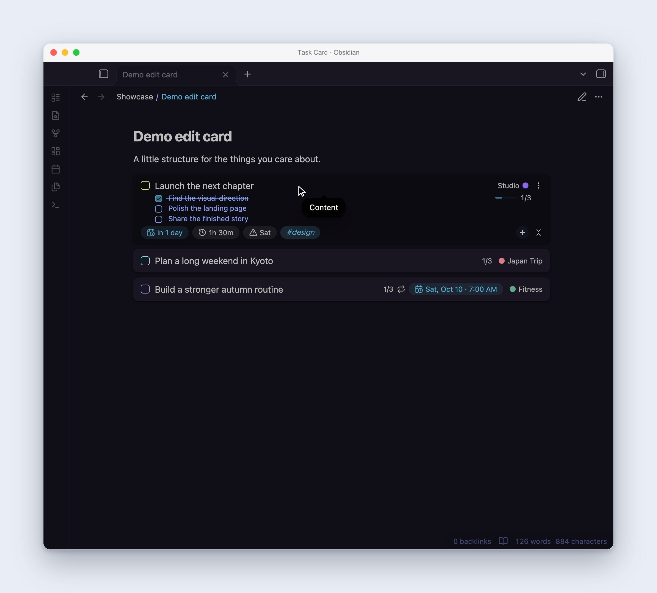 Edit a card title and check off a subtask directly in the real Obsidian app