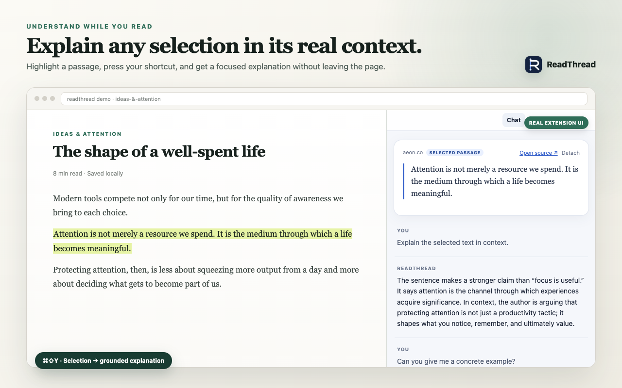 ReadThread explaining selected text in context