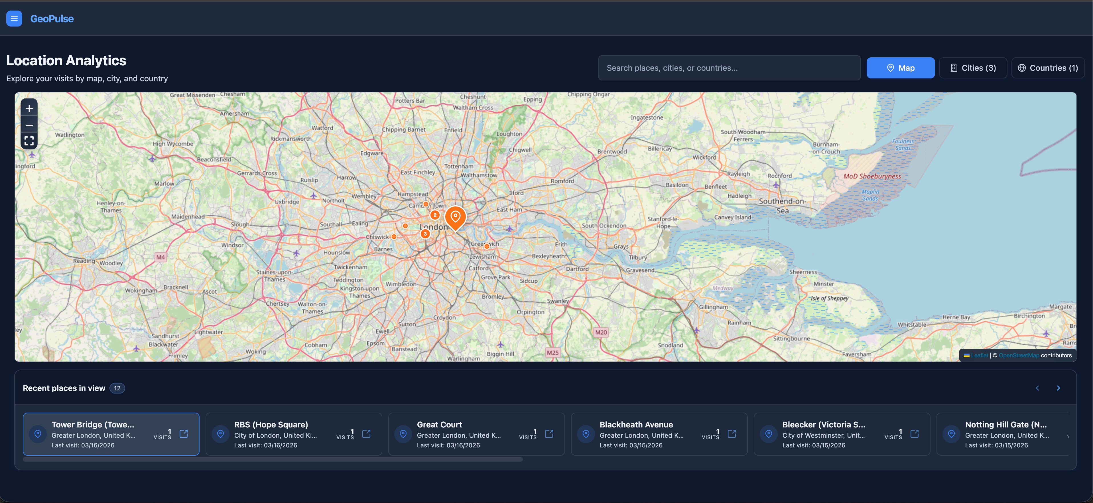 Location analytics map view