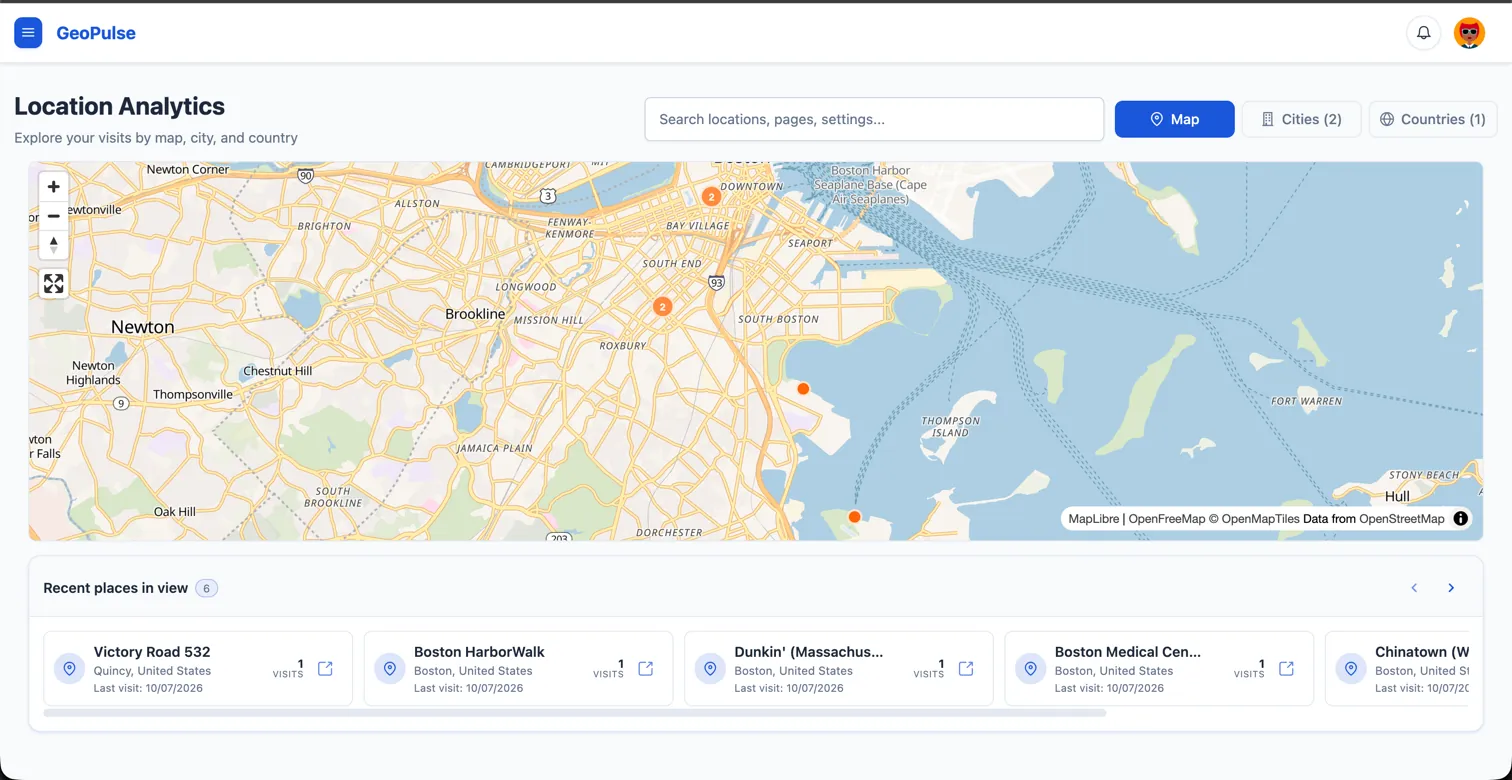 Location Analytics map with visited places