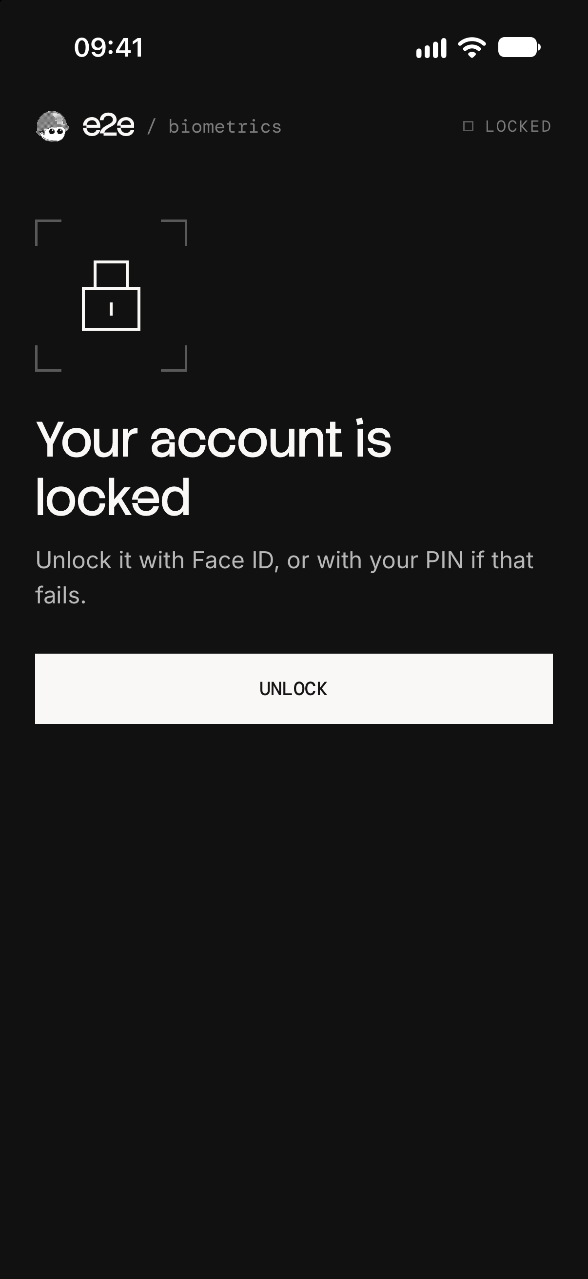 The lock screen: Your account is locked, a line naming Face ID, and Unlock